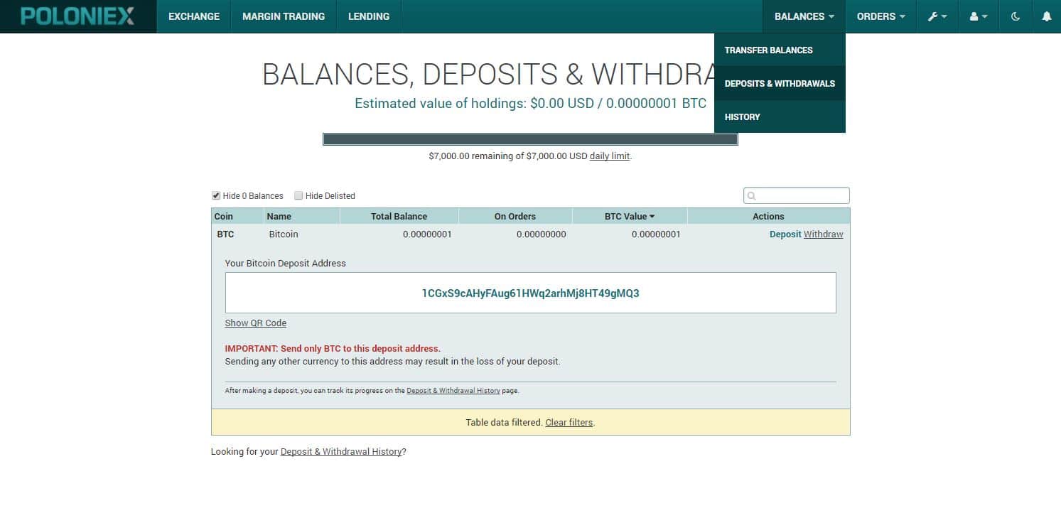 deposit on poloniex