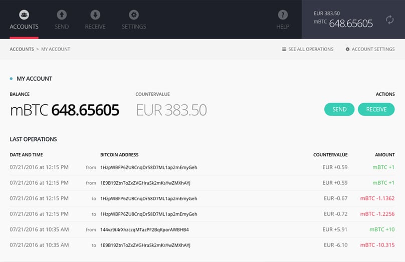 Ledger wallet software interface
