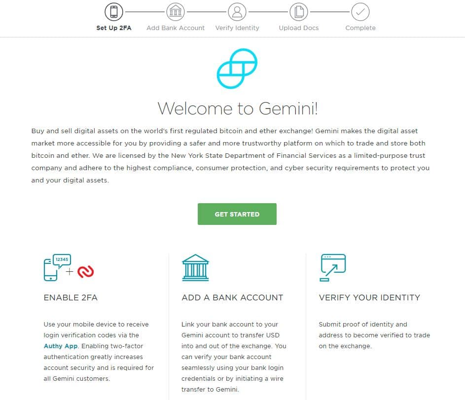 Gemini's multi-step signup process