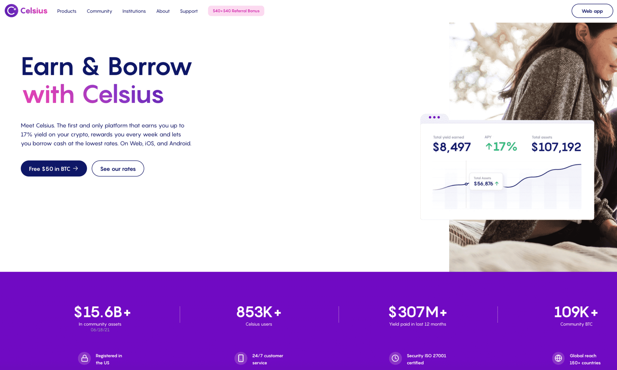 A screenshot of Celsius Network homepage.