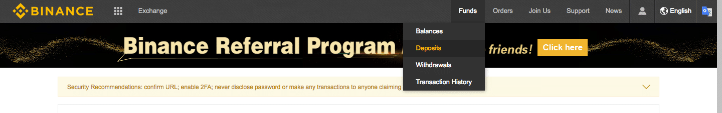 Binance Deposit Button