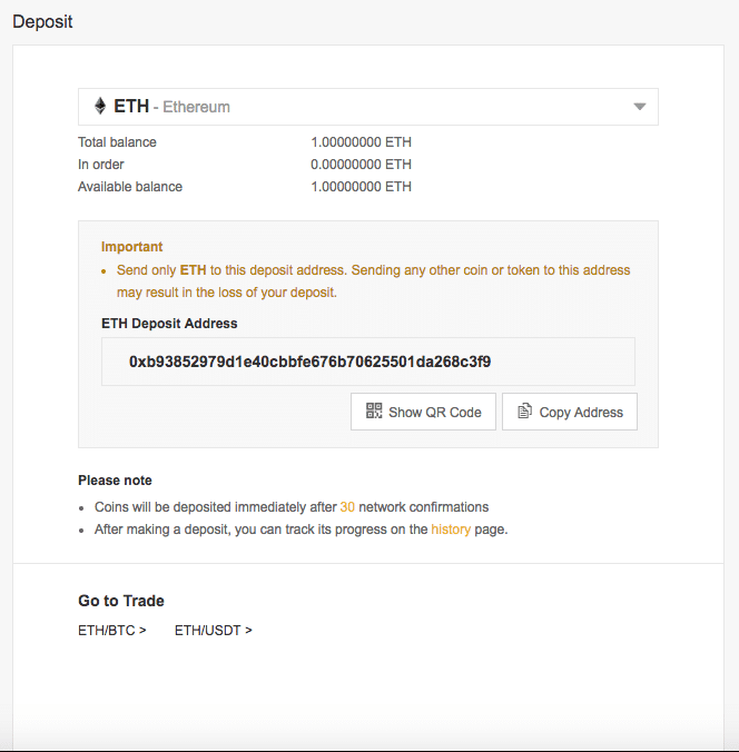 Binance Deposit Ethereum
