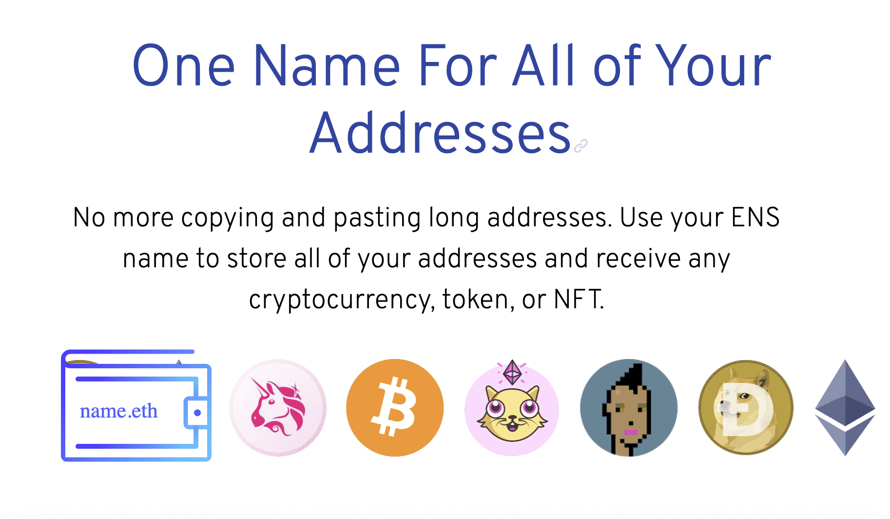 A graphic from the Ethereum Name Service demonstrating the value proposition. Crypto Domain Ethereum Name Service