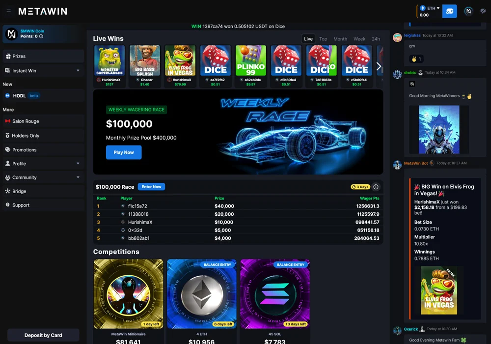 MetaWin is a great choice for Crypto Casinos with Free Spins